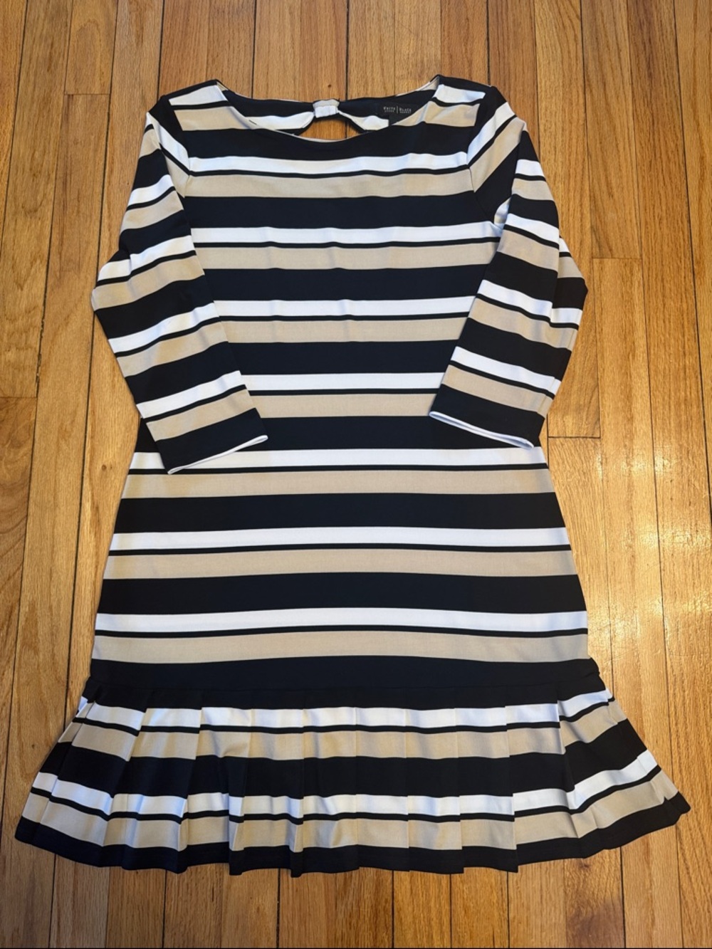 White House Black Market Dress Black, White & Tan Striped Dress M